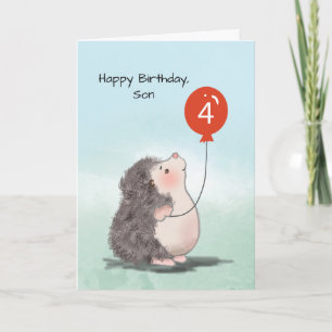 Carte Fils 4Anniversaire mignon Hérisson avec ballon