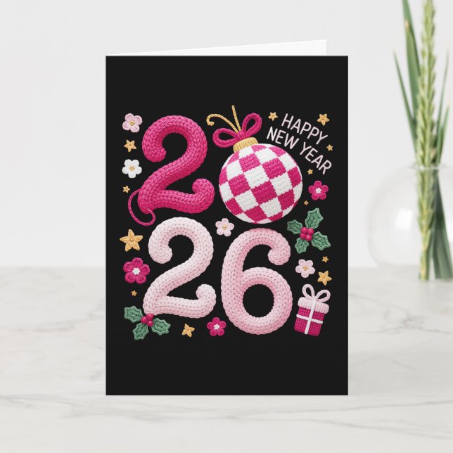 Carte Fils à Crochet Bonne Année 2026 (Devant)