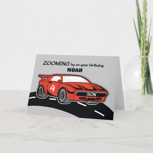 Carte Fils Anniversaire 4 âge Red Sports Voiture (Devant)