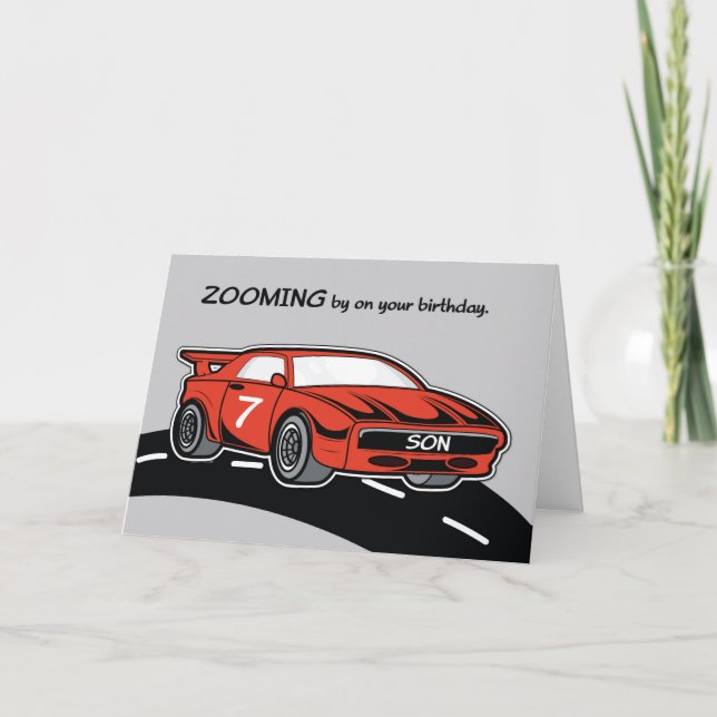 Carte Fils Anniversaire 7 âge Red Sports Voiture (Devant)