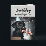Carte Fils Anniversaire Fun Sagesse Laboratoire Chien An<br><div class="desc">La sagesse d'anniversaire pour votre Fils de la mignonne animal animal de chien du Labrador Retriever Chien léchant le gâteau. Cartes d'anniversaire pour animal amusant</div>