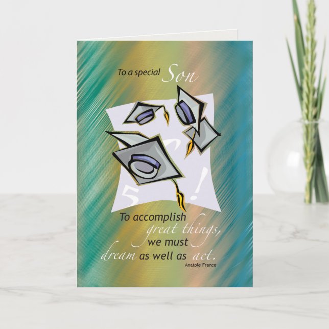 Carte Fils, Casquettes de diplômes en l'air, Félicitatio (Devant)