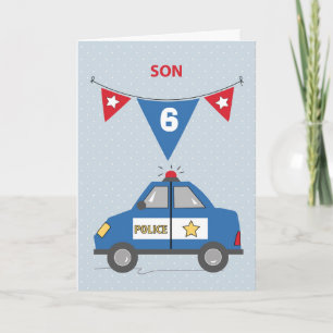 Carte Fils d'âge 6 Anniversaire Voiture de police bleue