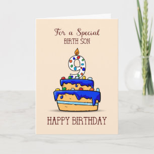 Carte Fils de naissance 9e anniversaire, 9 sur Gâteau bl