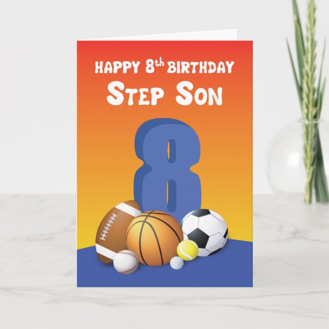 Carte Fils de step 8ème anniversaire Ballons de sport (Devant)