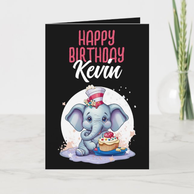 Carte Fils Eléphant Noir et Blanc mignon Anniversaire (Devant)
