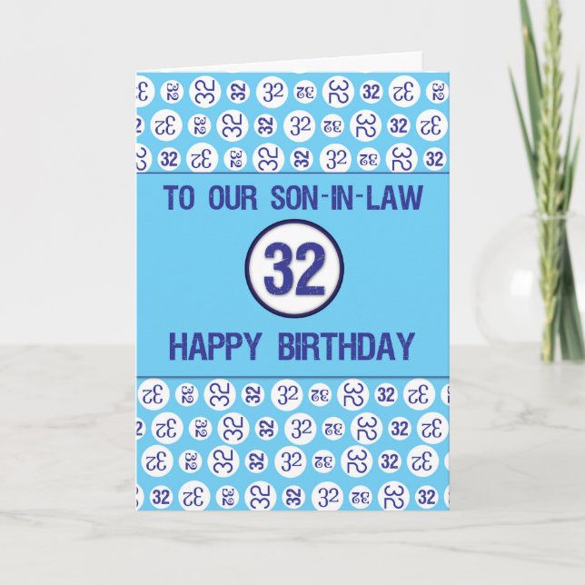 Carte Fils-en-Belle 32e anniversaire chiffres bleus (Devant)