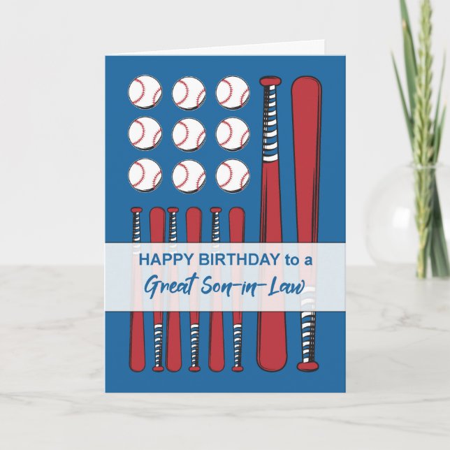 Carte Fils en Droit Baseball Drapeau Anniversaire Rouge  (Devant)