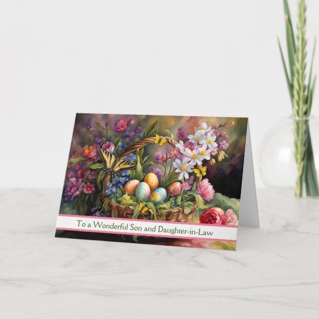 Carte Fils et Belle-Fille Joyeuses Pâques avec Joli  (Devant)