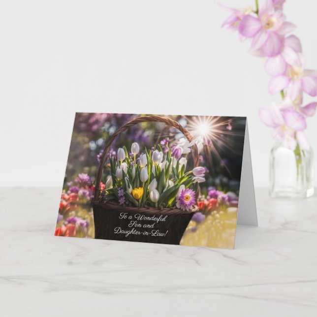 Carte Fils et Belle-Fille Joyeuses Pâques Panier  (Orchidée)