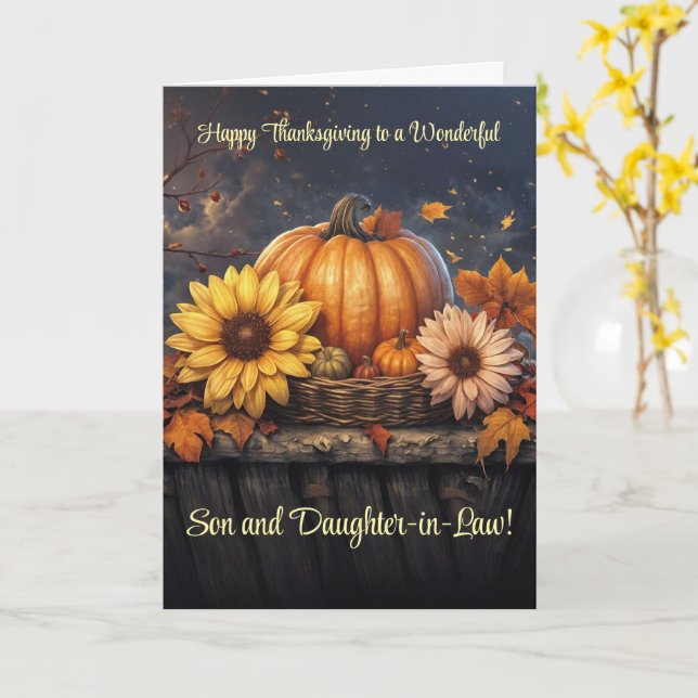 Carte Fils et femme Thanksgiving avec Fleurs Citrouilles (Fleur jaune)