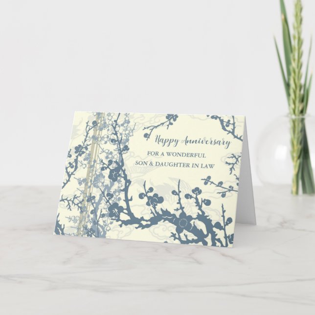 Carte Fils et fille bleus en droit Anniversaire Mariage (Devant)