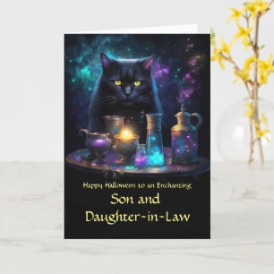Carte Fils et fille en droit Joyeux Halloween Chat noir