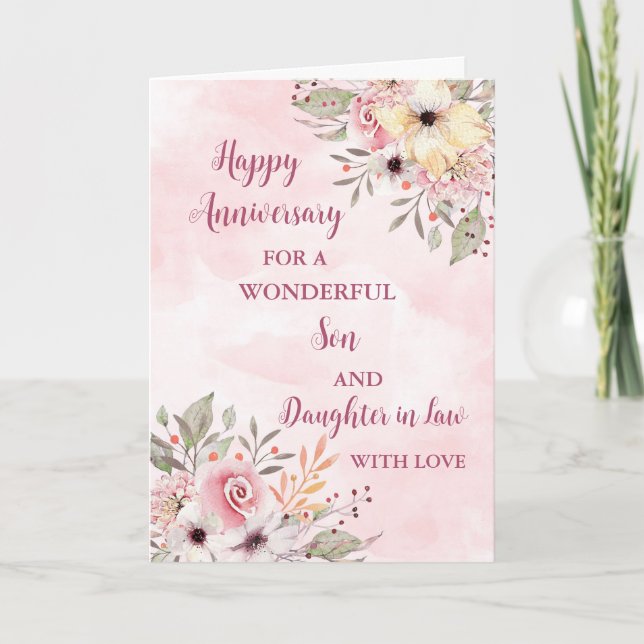 Carte Fils et fille florales en droit Anniversaire Maria (Devant)