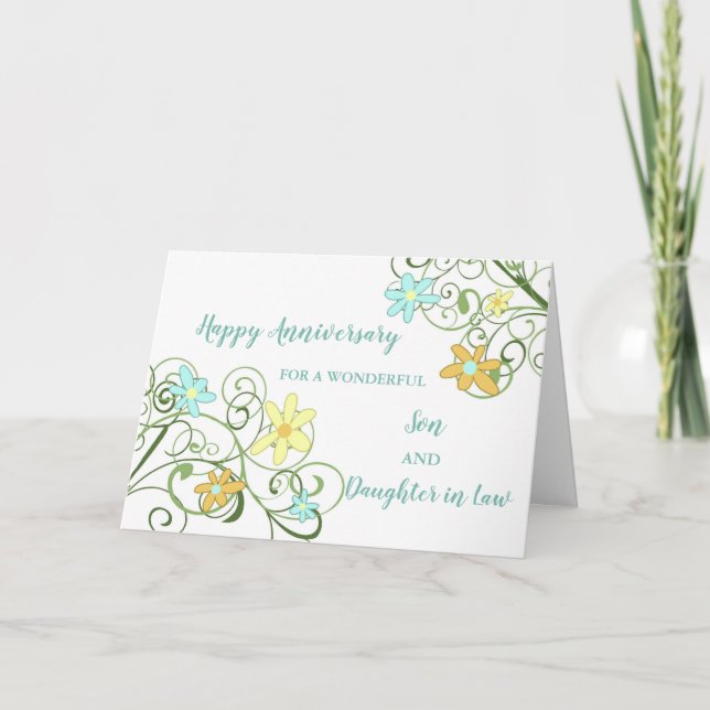 Carte Fils et fille florales en droit Anniversaire Maria (Devant)