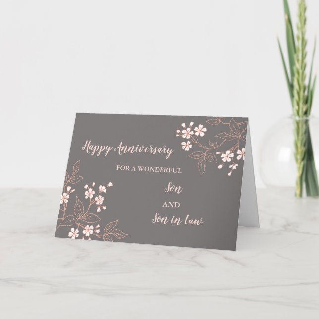 Carte Fils et fils floraux en droit Anniversaire Mariage (Devant)