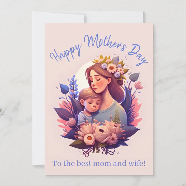 Carte Fils et mère heureux Fête des mères (Devant)