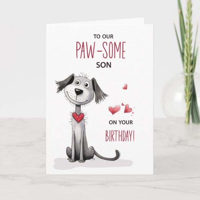 Carte Fils Pawsome Amoureux des chiens Whimsical Anniver (Devant)
