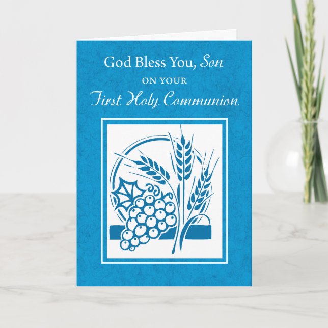 Carte Fils, Première Communion, Blé, Raisins Bleus (Devant)