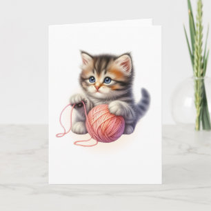 Carte Fils roses et Kitten aux yeux clairs Salutation bl
