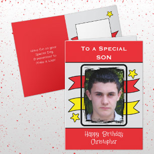 Carte Fils spécial jaune rouge photo anniversaire