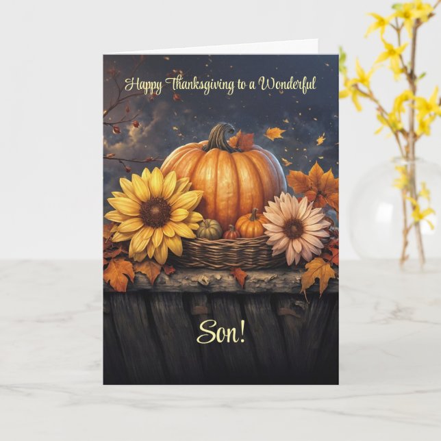 Carte Fils Thanksgiving avec une soirée d'automne avec d (Fleur jaune)