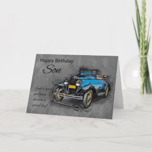 Carte Fils, Voiture Bleue Vintage Sur Arrière - plan Aqu