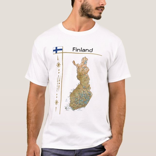 Carte Finlande + Drapeau + Titre T-shirt (Devant)