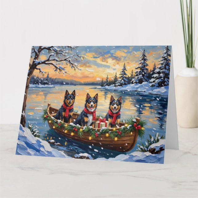 Carte Finnish Lapphund Christmas Boat Holiday (Devant)