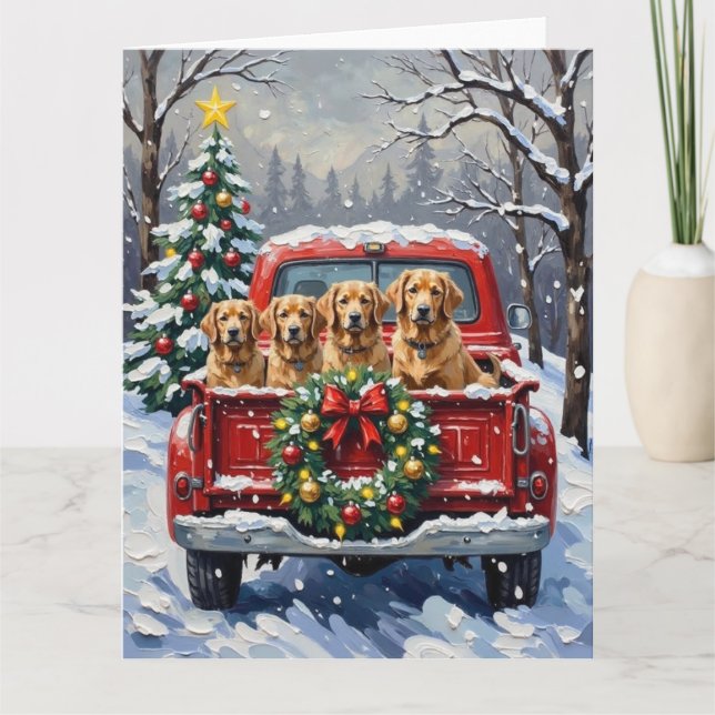 Carte Finnish Lapphund Christmas Red Truck Holiday (Devant)