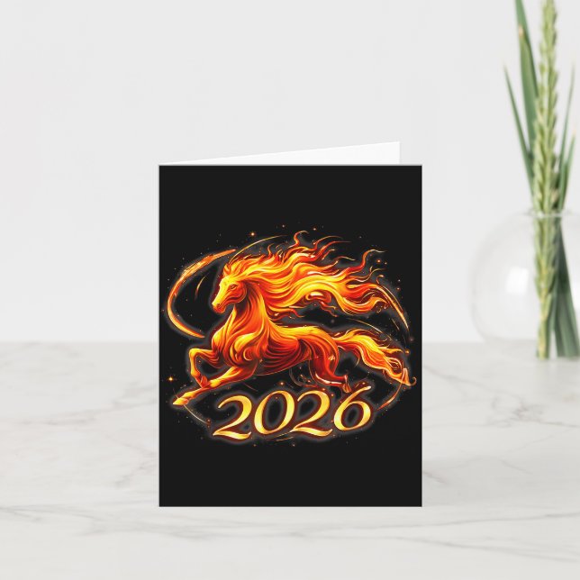 Carte Fire Horse Chinese Zodiac Symbol 2026 Lunar New Ye (Devant)