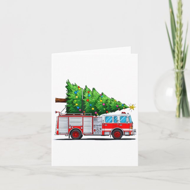 Carte Fire Truck Christmas Tree Xmas Lights Firefighter  (Devant)
