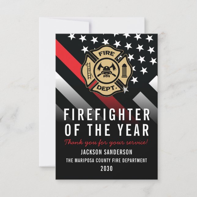 Carte Firefighter of the Year Employee Logo Red Line (Devant)