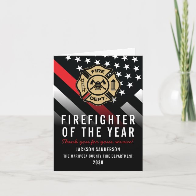 Carte Firefighter of the Year Employee Logo Red Line (Devant)