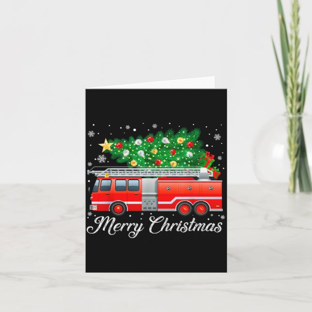 Carte Firetruck Christmas Tree Funny Xmas Pajamas Firefi (Devant)