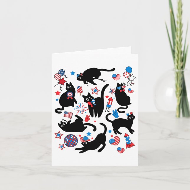 Carte Firework 4 juillet Black Cat Usa Drapeau mou Cat K (Devant)