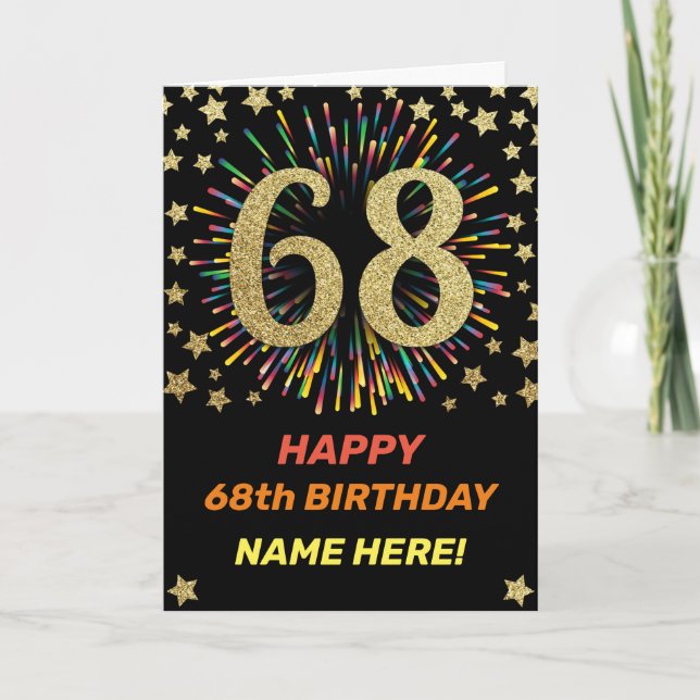 Carte Fireworks 68e anniversaire coloré Rainbow Gold (Devant)