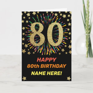 Carte Fireworks 80e anniversaire Arc-en-ciel coloré Gold