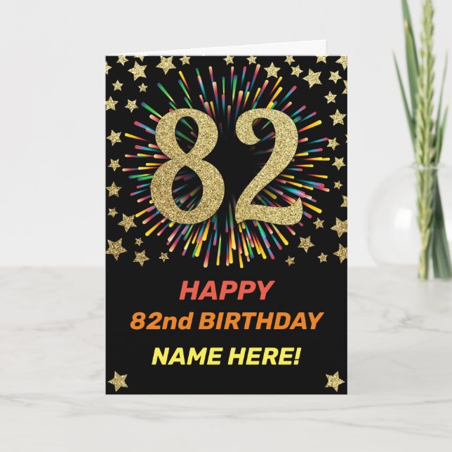 Carte Fireworks 82e anniversaire coloré Rainbow Gold (Devant)