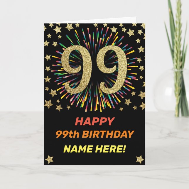 Carte Fireworks 99e anniversaire coloré Rainbow Gold (Devant)