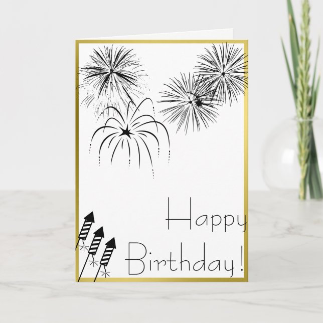 Carte Fireworks Birthday Card - Or, 4 juillet, (Devant)