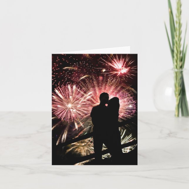 Carte Fireworks Couple Kisser Silhouette (Devant)
