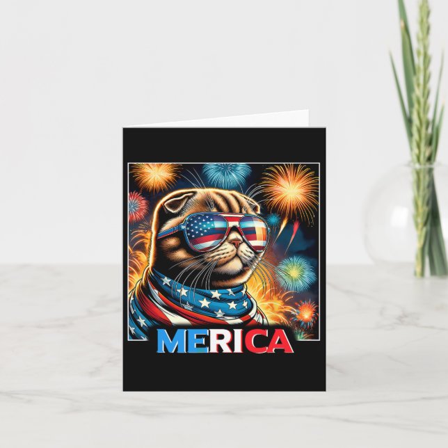 Carte Fireworks Patriotique Scottish Pold Cat Merica (Devant)