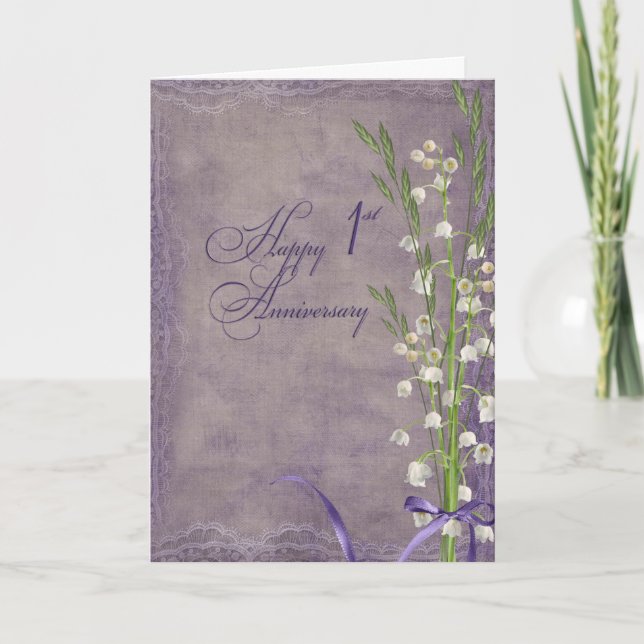 Carte First Anniversary lily of the valley (Devant)