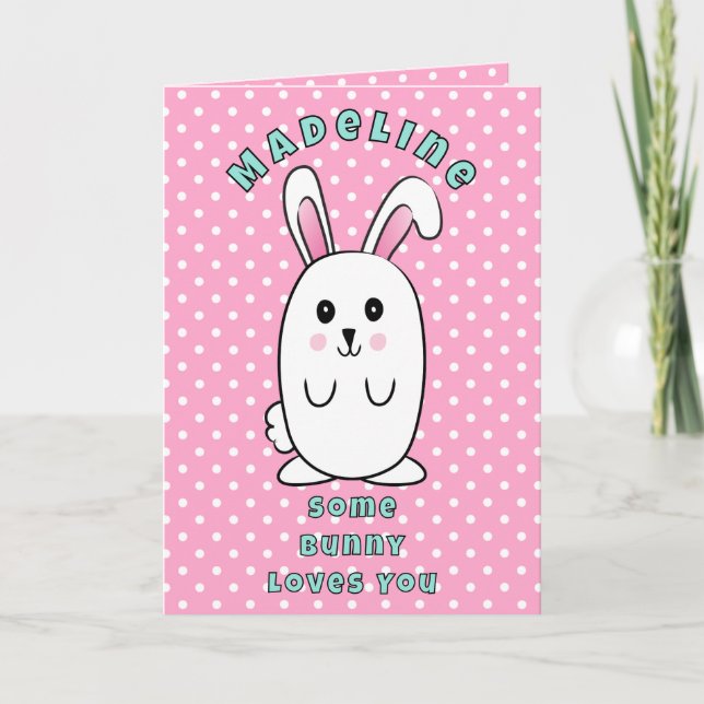 Carte  First Birthday Cute Bunny Cartoon Pink Birthday (Devant)