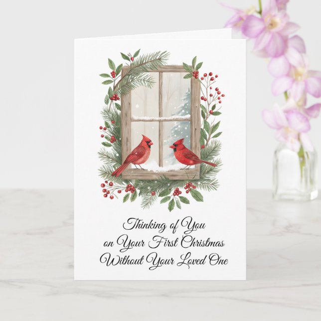 Carte First Christmas Alone Winter Scene With Red Cardin (Orchidée)