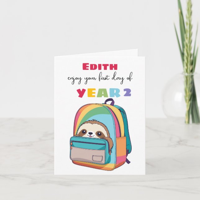 Carte first day new school year Son Daughter cute sloth (Devant)