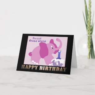 Carte First Happy Birthday Grand Niece Pink Elephant