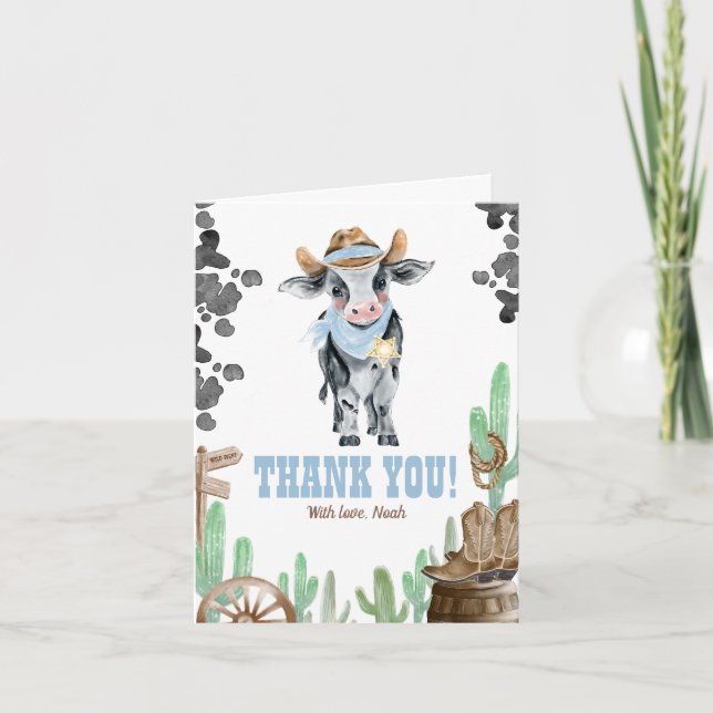Carte First Rodeo 1st Birthday Baby Cow Thank You (Devant)