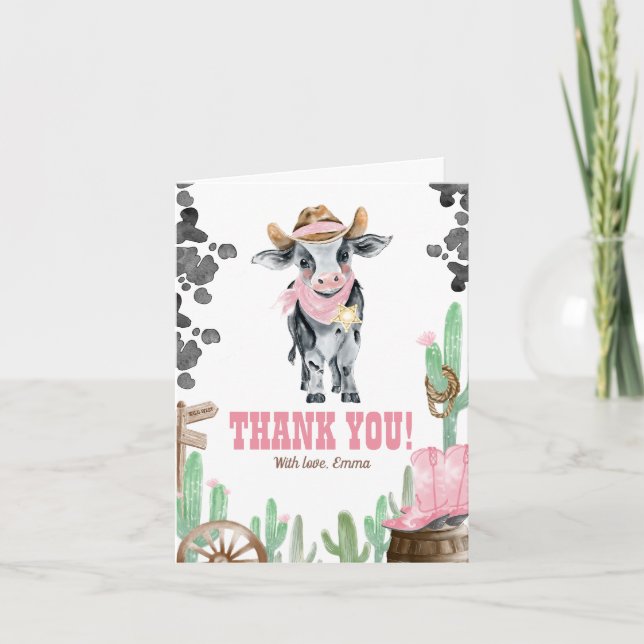 Carte First Rodeo 1st Birthday Baby Cow Thank You (Devant)